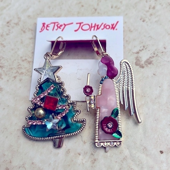 Betsey Johnson Dangle Christmas Tree Angel Earrings NEW - Picture 5 of 5
